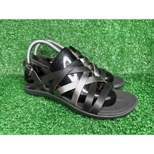 OluKai Awe Awe Strappy Black Pewter Strappy Sandals Comfort Beach Womens 8